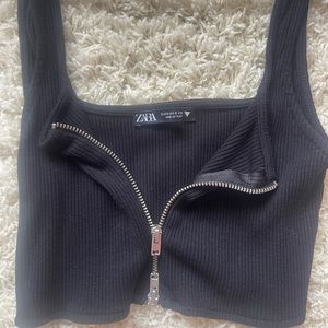 Zara women’s black tank with zipper. Size small.
